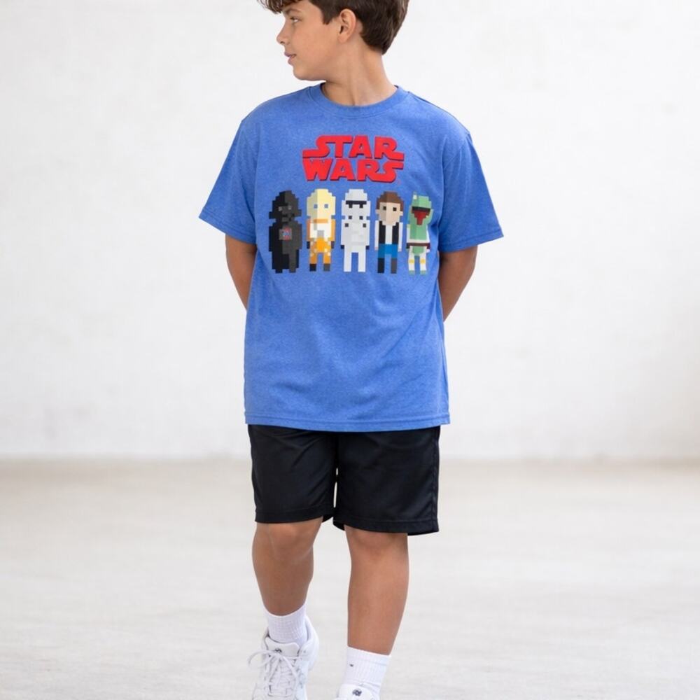 Star Wars Boys Pixel Art Character T-Shirt XXL Blue Cotton Graphic Tee NWT